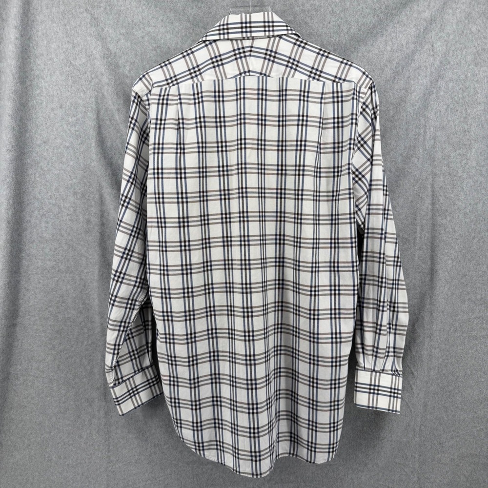 Peter Millar Mens Medium White Blue Brown Plaid Cotton Button Down Shirt LS - Picture 11 of 12